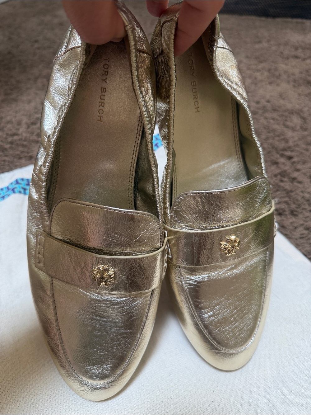 Tory Burch Ballet Loafers women size 9.5 in sparkling gold - Picture 3 of 6